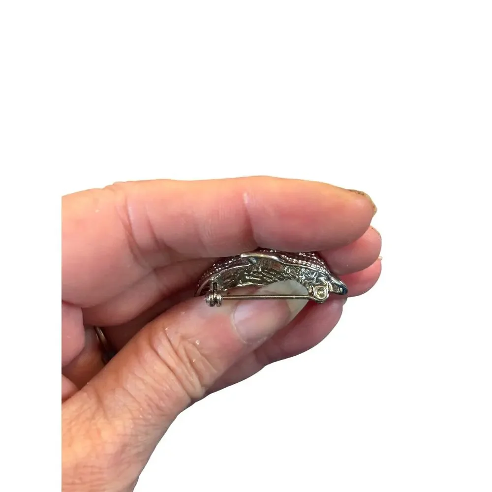 Vintage Leaping Dolphin Brooch Textured Silver Tone Ocean Coastal Nautical Pin